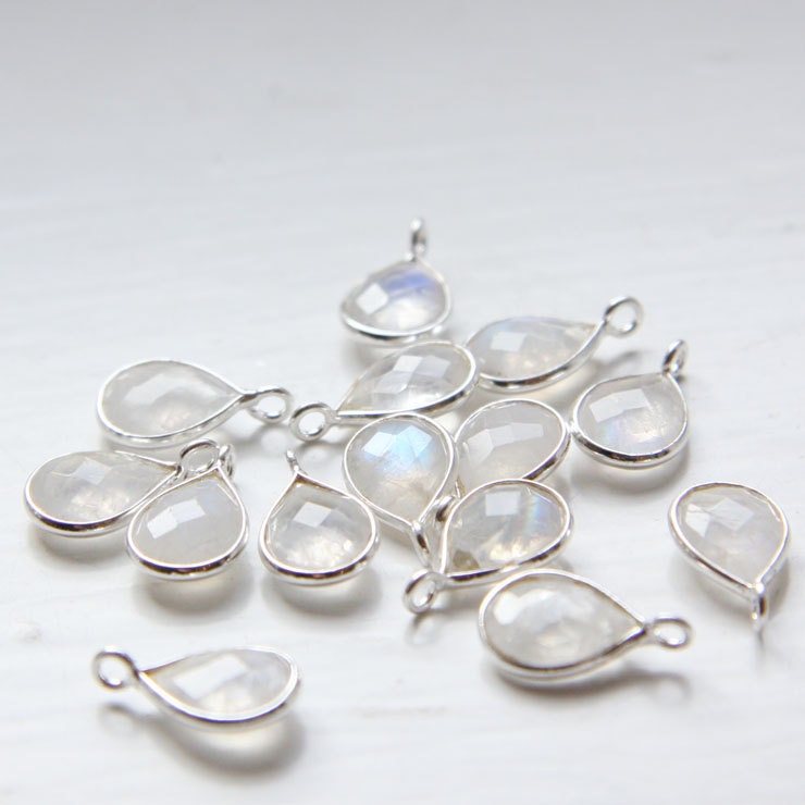 2pcs Sterling Silver Framed Moon Stone Stone - 8x14mm