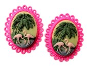 Hot Pink Retro Glam Kitsch Cameo Plugs for Gauged Ears - (6mm 8mm10mm12mm 14mm 16mm 18mm  / 00g, 0g, 2g, 4g, 6g) choose size