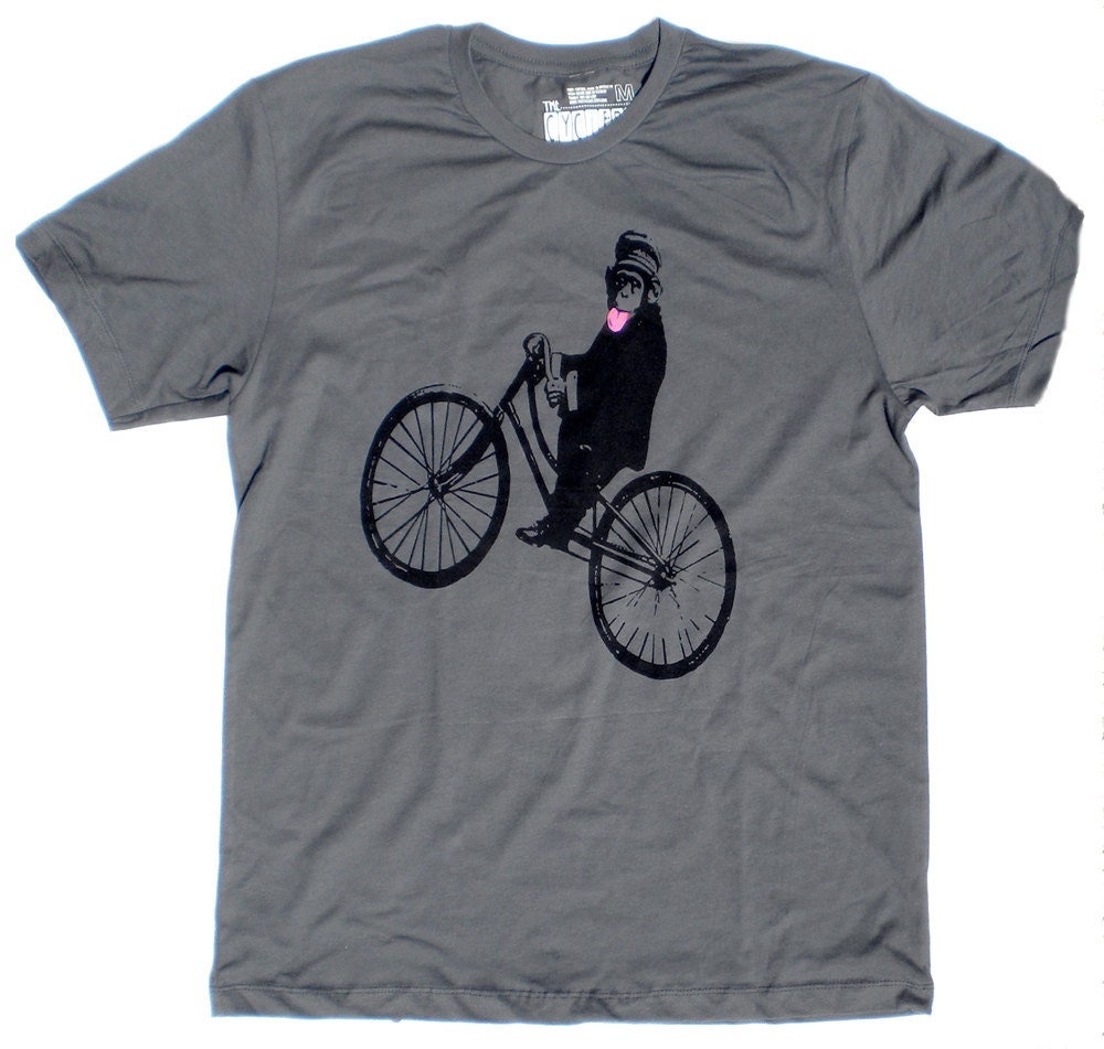 Monkey on Bicycle Men's T Shirt, in Grey S, M, L, XL