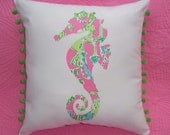 Made to Order pillow, New custom Seahorse Pillow made with Lilly Pulitzer Monkey Trouble fabric