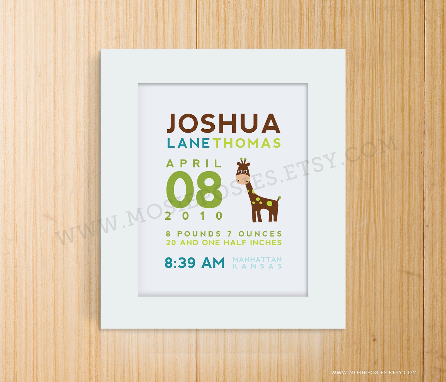 Custom Birth Announcement Print - GIRAFFE Wall Art