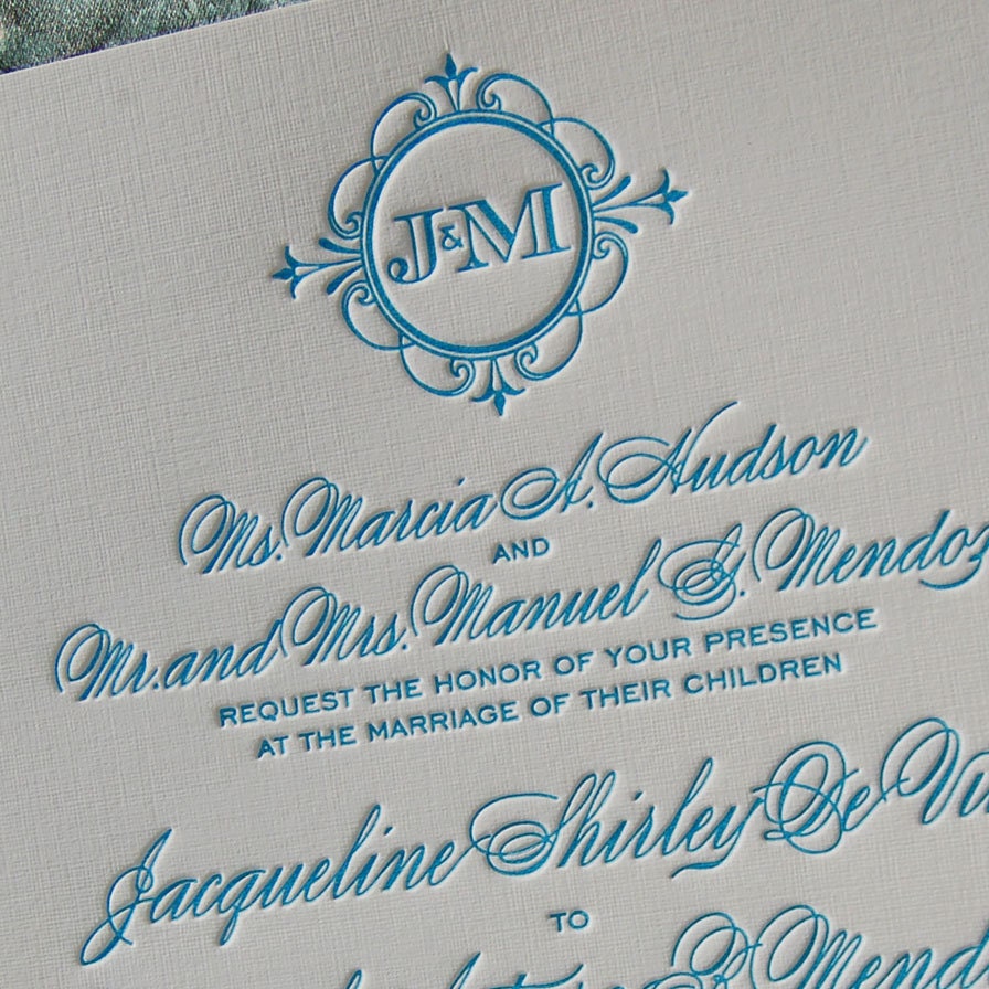 Letterpress Wedding Invitation - Monogram - Sample