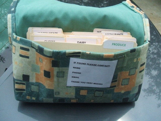 Coupon Organizer Holder Green Gold Squares and Rectangles Fabric