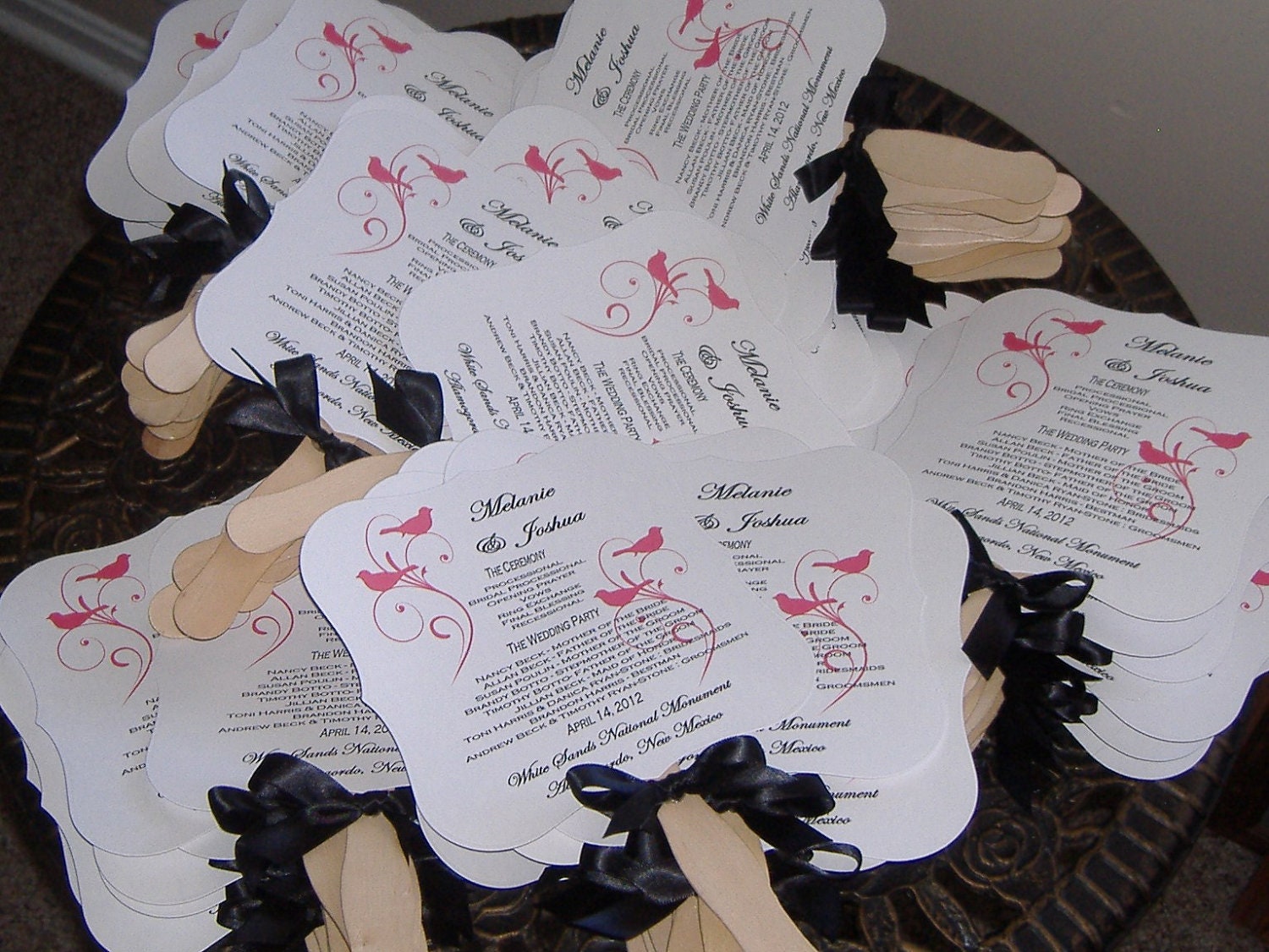 Love Birds Wedding Fans with Program - set of 50