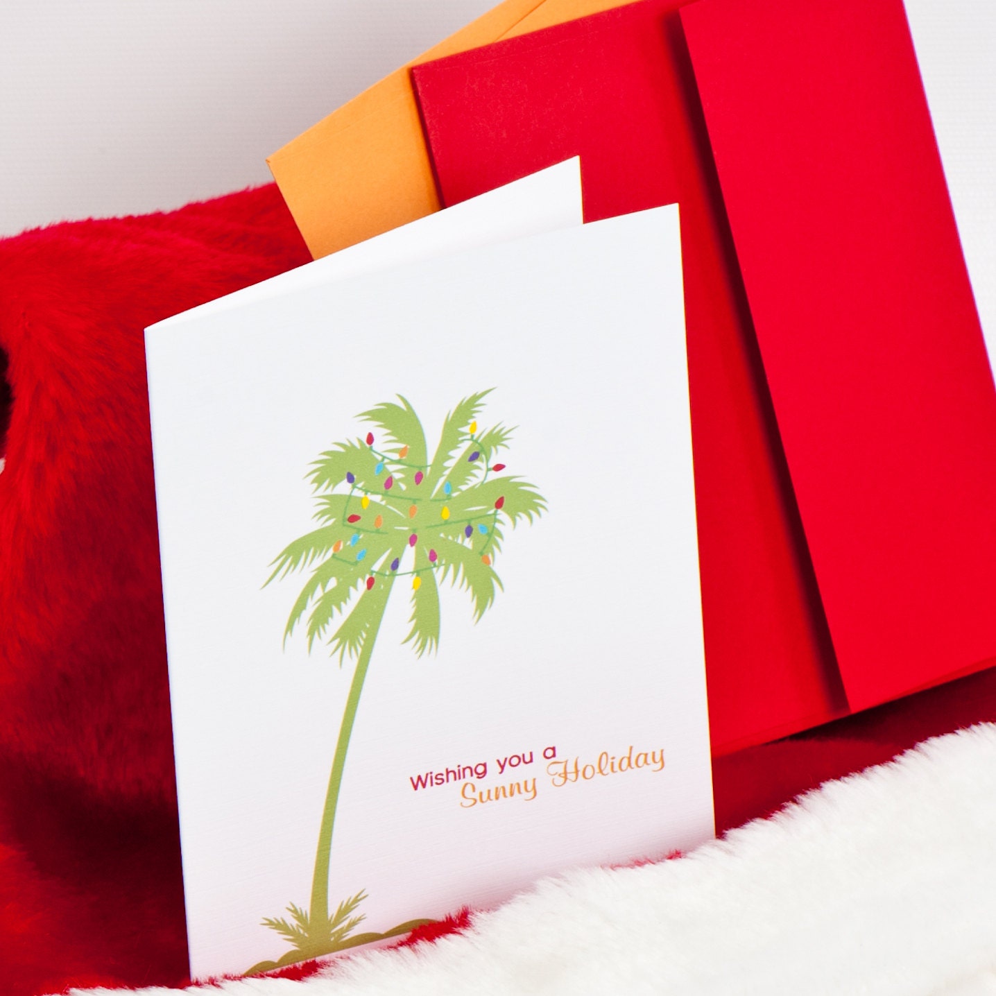 Palm Tree Christmas Holiday Card Set (30) plus Matching Address Labels - DGInvites