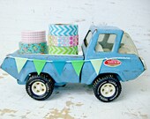 Vintage Tonka Truck, 8 1/2" Long, For Your Vintage Style Playroom or Nursery, With Handmade Fabric Pennant BanneR