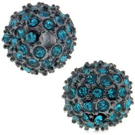 10mm pave crystal bead, Gunmetal with Blue Zircon Crystals (1)