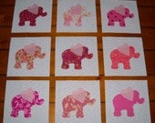 9 Pink Baby Elephant w/Heart Quilt Top Blocks