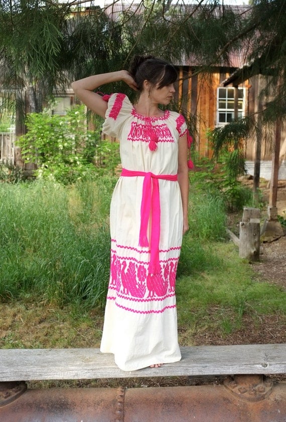 Embroidered Peasant Boho Dress