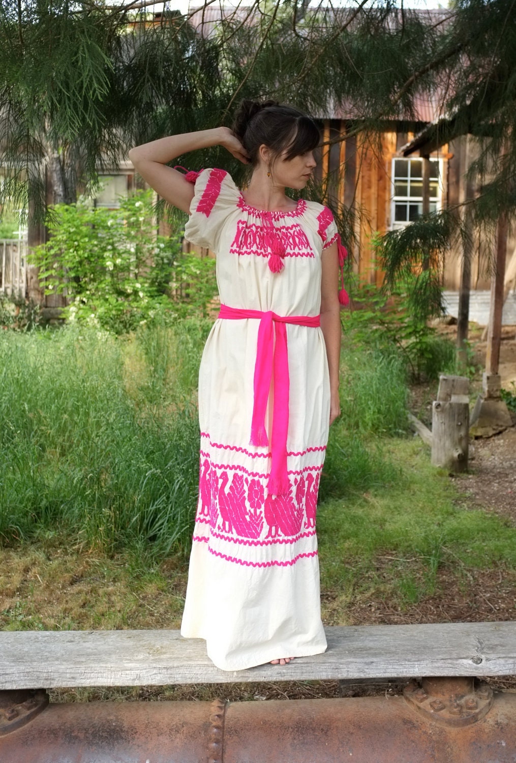 Embroidered Peasant Boho Dress