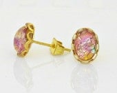 Fire Opal Vintage Glass Earrings, Petite, Color Flash, Warm Colors