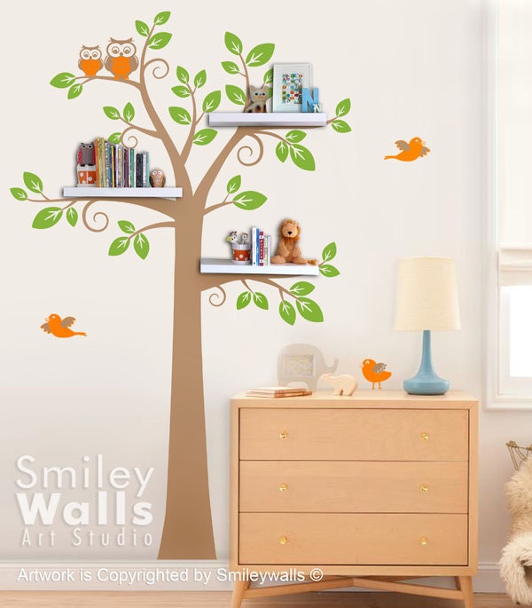 Shelves Tree Decal Children Wall Decal -Shelf Tree Wall Decal Nursery Kids Decal Wall Sticker Room Decor