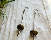 Long Brass and Silver Earrings, African Bead Earrings, African Heishi Earrings