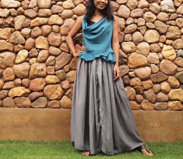 Hope Floats...Sweet full maxi skirt Light gray mix silk (one size fits S-L)