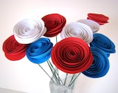 One Dozen Spiral Paper Roses with Stems - Red White and Blue Roses