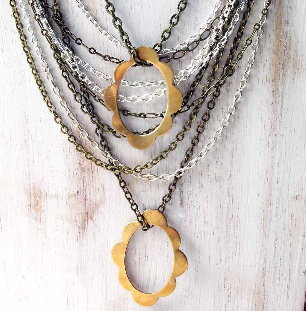 Snow White Necklace - Mirror, Mirror - Grimm's Fairy Tale Inspired - Multi-Chain, Baroque Frame - Gold, Silver - Gift Box