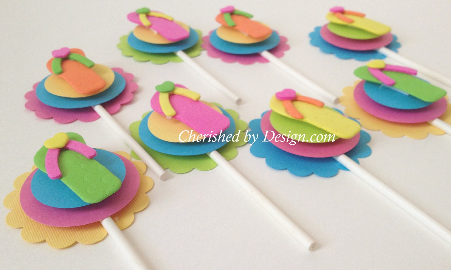 Set of 8 Flip Flop Summer Themed Cupcake Toppers Il_570xn