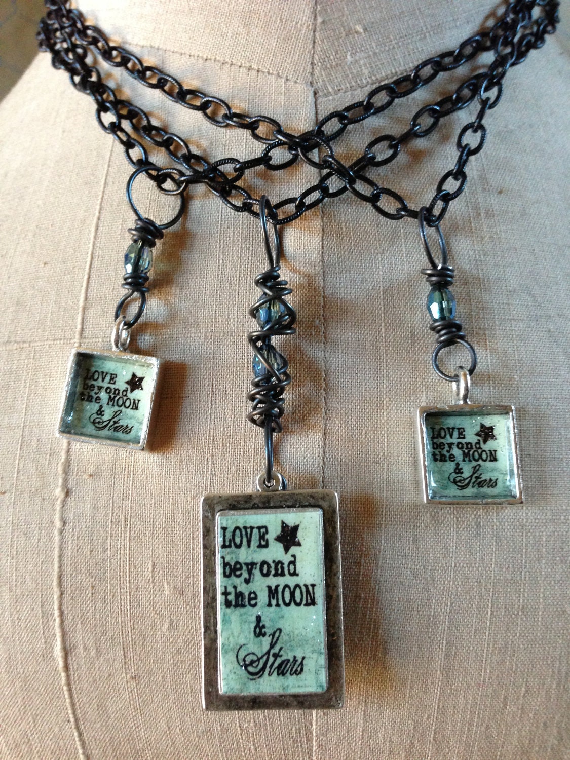 Trio of Mother - Daughter Necklace / Grandmother - Granddaughter,  Love Beyond the Moon & Stars by Kris Lanae