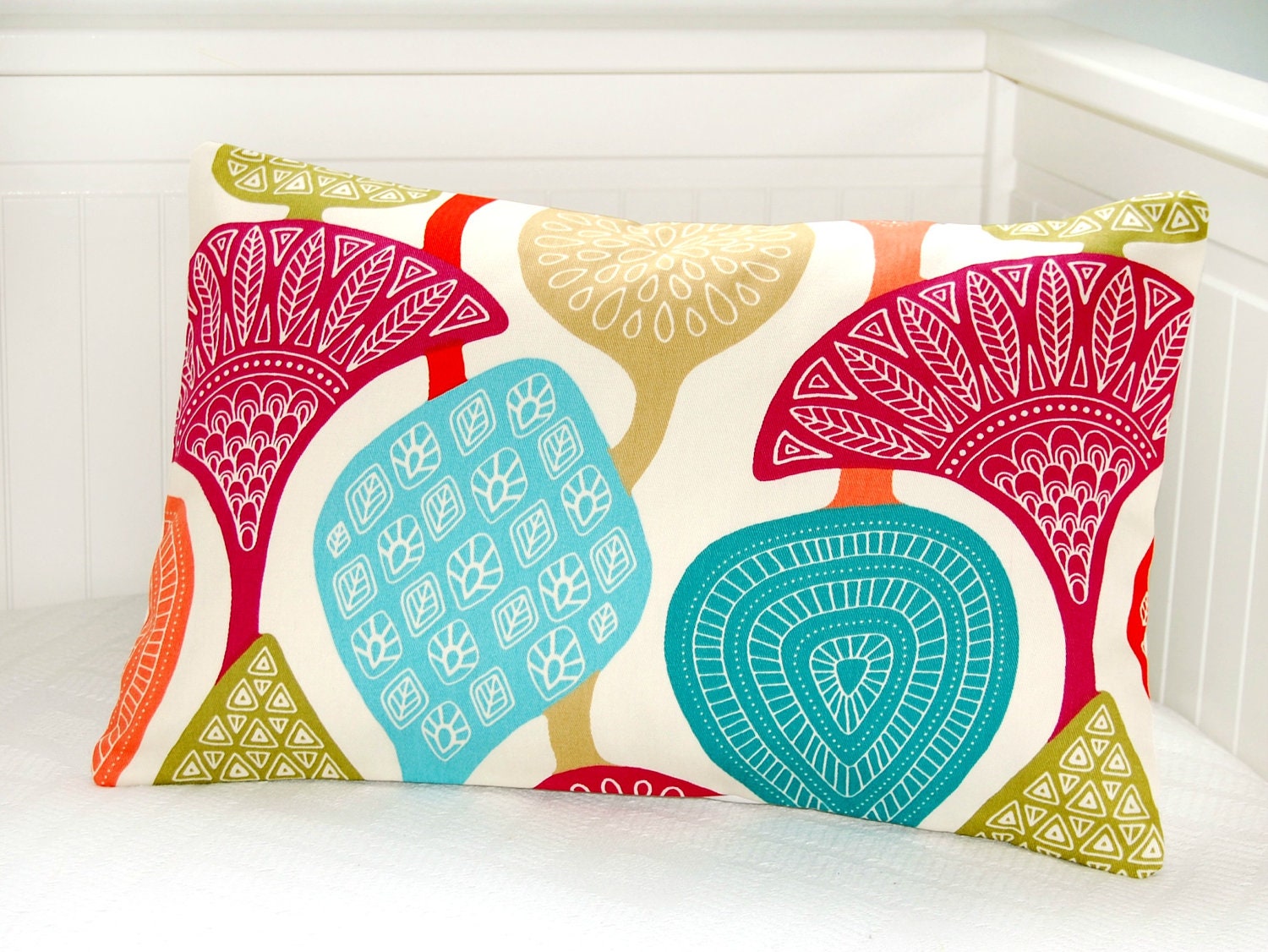 teal pink green red retro style cushion cover,  lumbar pillow cover 12 x 18  inch