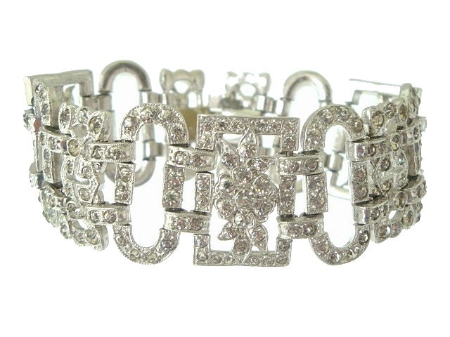 Art Deco Bracelet Wide Vintage Rhinestone Original Book Piece 1920s Wedding Jewelry