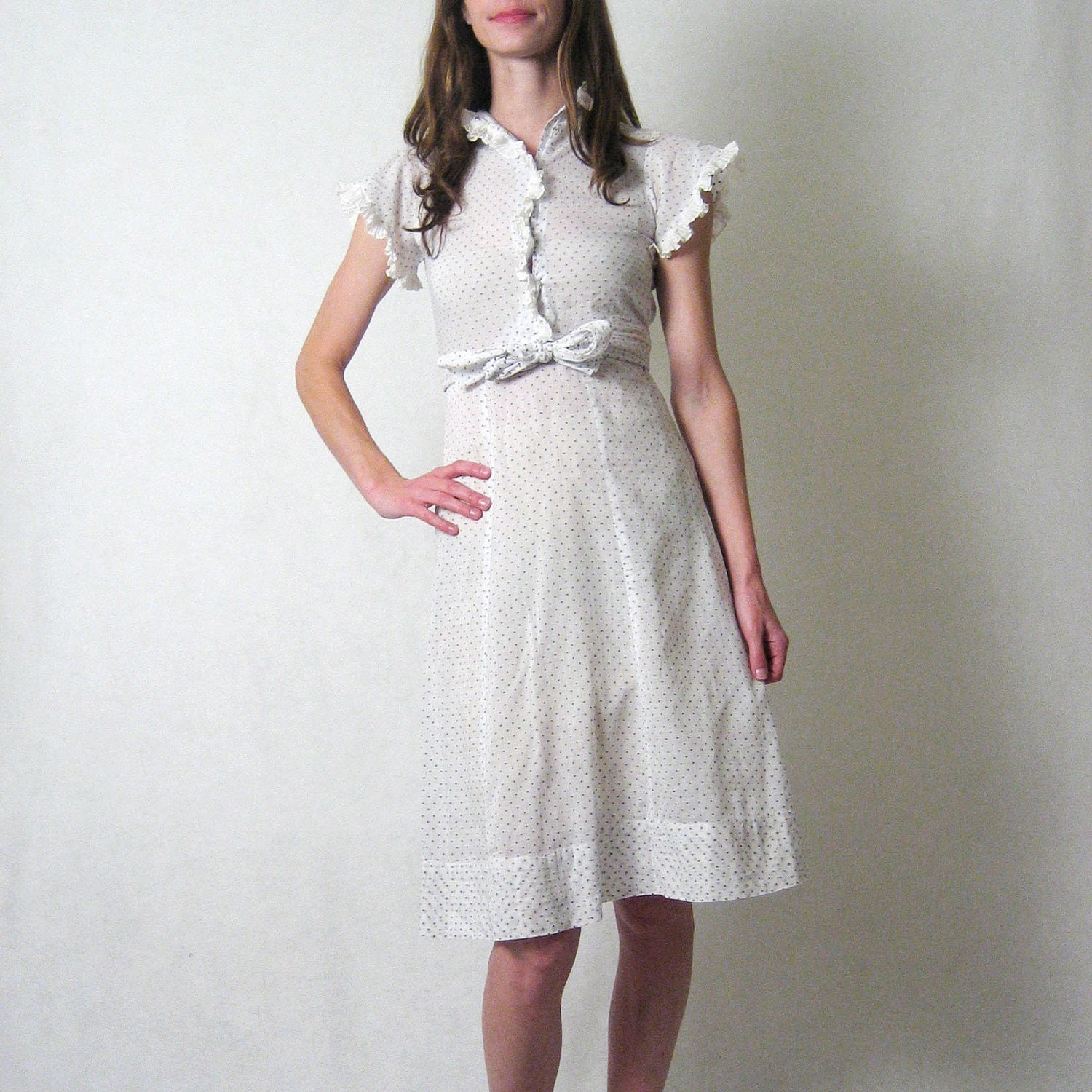 vintage 1930s POLKA DOT RUFFLE dress, xs
