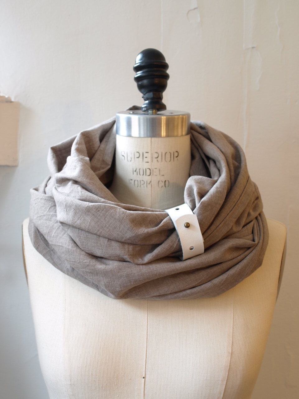 Chunky Sand linen circular infinity scarf