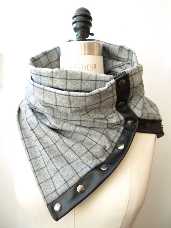 Black and gray squares Chunky wool circular infinity scarf