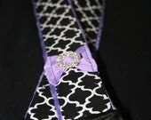 DSLR Camera Strap, Quatrefoil and Rhinestones with Quick Release Buckles - French Lavender Bling