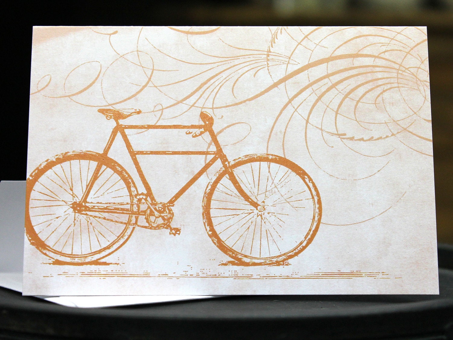 Bicycle Blank Note Card Folded Orange