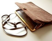 50's Beige Suede ETRA Clutch Cross Body Bag