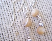 Mother of Pearl Earrings, Shell, Beige, Beach, Sterling Silver, French Earwires, Leverback, Ocean, Marine, Cream, Women Teens