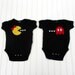 Great Baby Shower Gift READY TO SHIP Onesie - PacMan and ghost inspired set great for twins, BBFs or siblings