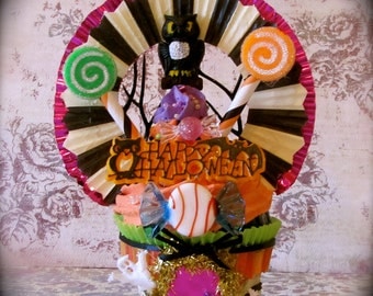 Fake Cupcake Handmade "Haunted Owl Funhouse " Limited Edition Collectable Unique Halloween Decor Fab Gift Idea