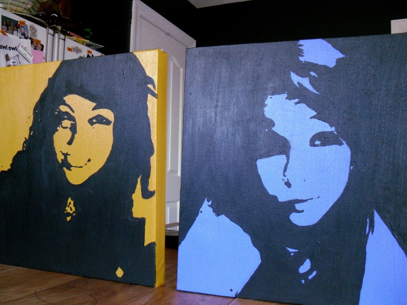 Custom portraits in black and your choice of color on 12" x 12" canvas