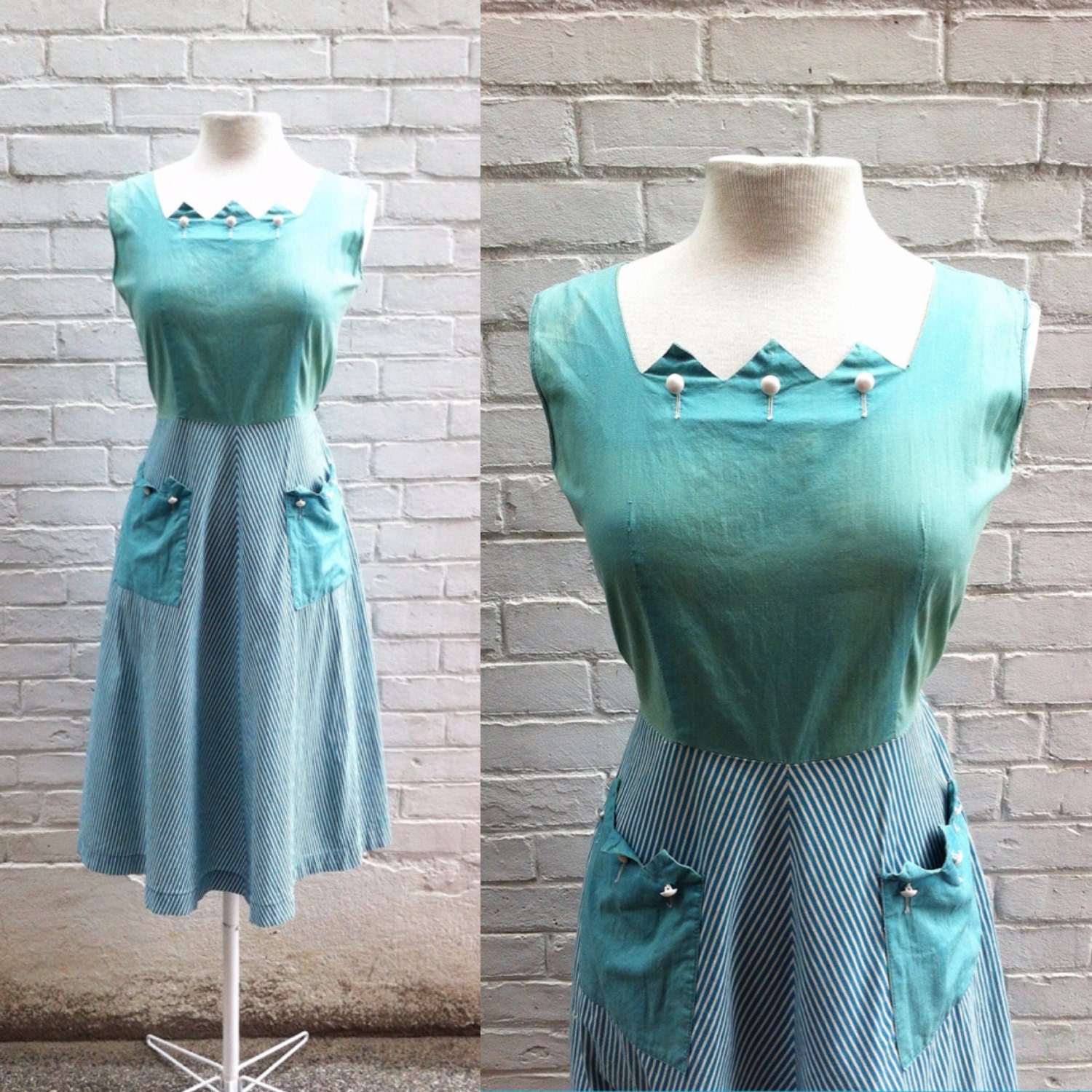 1930s // 1940s Robins Egg Blue Cotton Day Dress