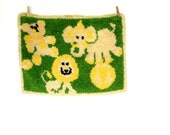 Circus Animals Hooked Rug / 1960s Wall Hanging / Childrens Room Decor