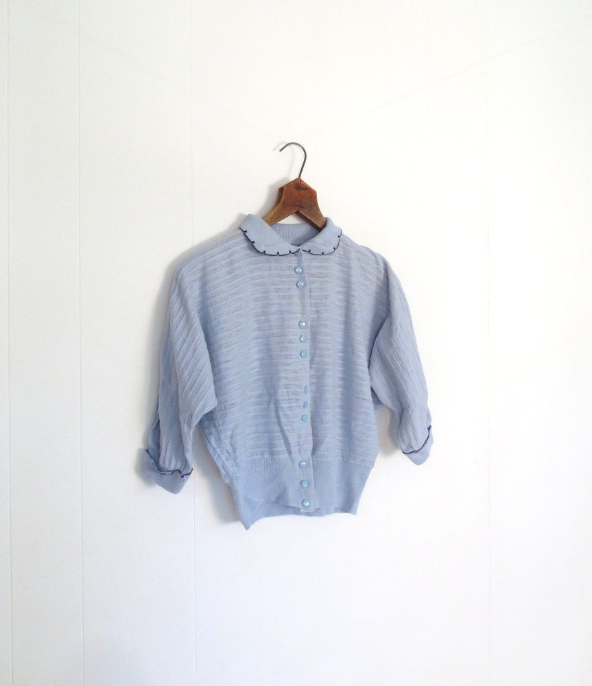 Vintage 1950s Cardigan / HIMMELBLAU / Sky Blue 50s Sweater / Medium M