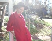 Winter Coat Vintage 60s Cherry Red Boucle Wool Winter Swing Coat (s m)