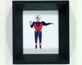 Big Tex Statue framed print of Texas art - Dallas, Texas Icon drawing in red, blue, yellow, peach, and black