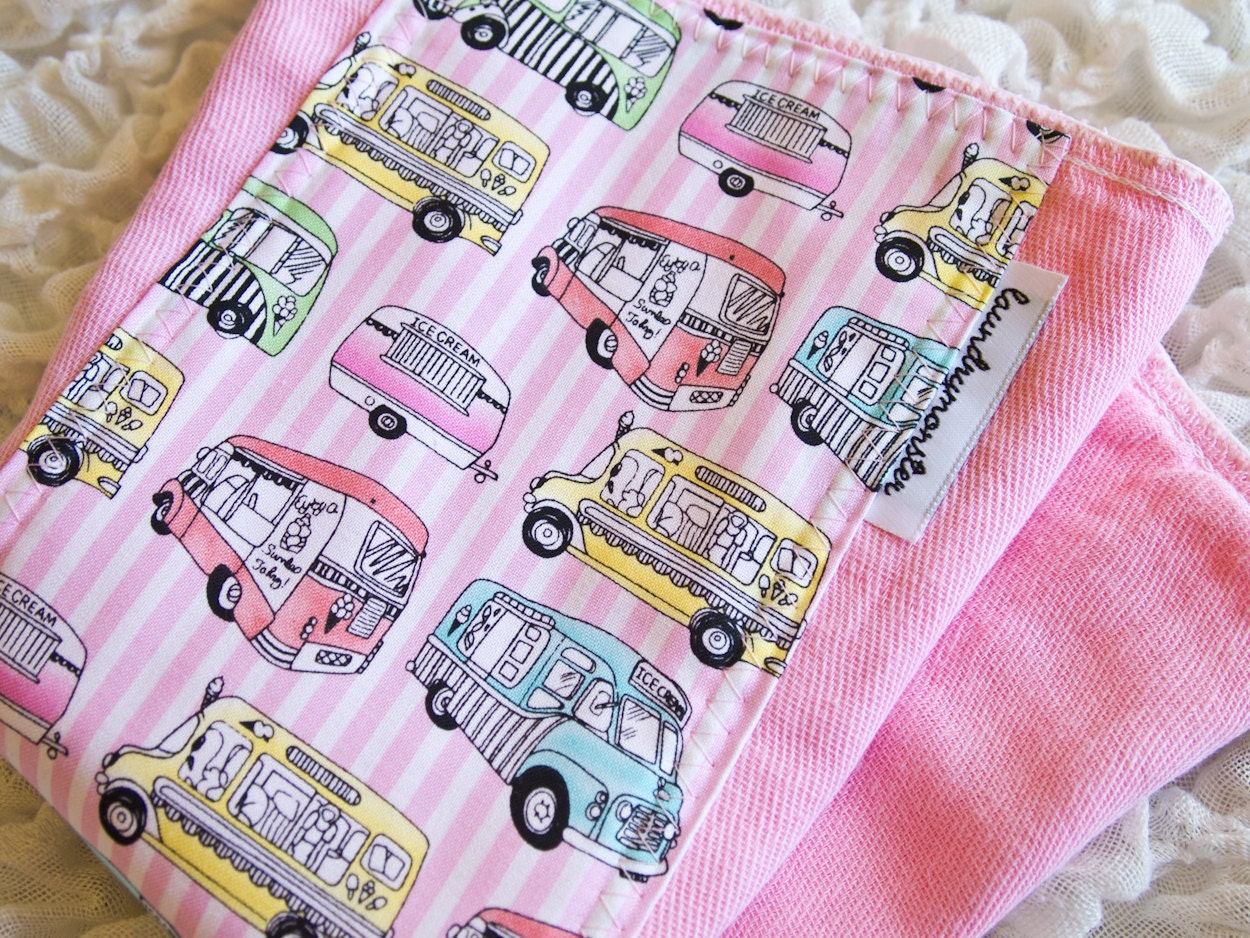 Baby Burp cloth - pink ice cream trucks hand dyed burp cloth
