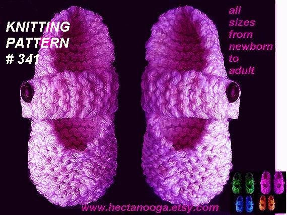 KNITTING PATTERN, slippers,  num 341 Mary Jane Booties/Slippers.  Beginners  Newborn to Adult large. teens, women, toddlers, baby