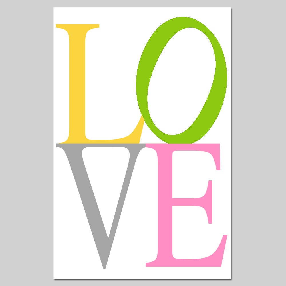 LOVE - 11x17 Large Typography Print - Modern Nursery Art - Choose Your Colors - Shown in Yellow, Gray, Black, Aqua, and More