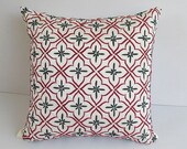 off white decorative pillow cover with red and green diamond embroidery and stone work 18 inch