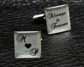 Bride loves Groom - Always and Forever - Initials - Monogram - Imprinted Silver Leaf Wedding Groom Cuff links - W