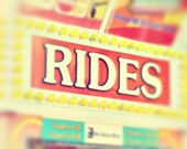 Nursery Art, Childrens Room, Rides, Sign, Pastel Colours, Wall Decor, Summer Fun, Blurry, Red, Yellow - Rides (8x10) Fine Art Print