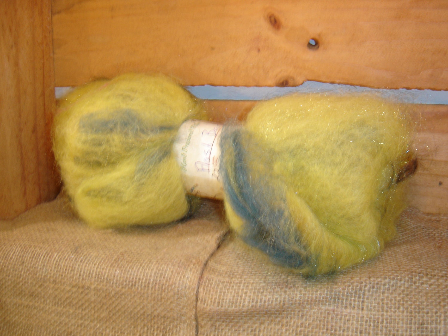Batt , Spinning,.Fiber, Roving, in Flash Back,  Llama, wool, Bamboo, & fie star 2 oz Teal, yellow, Chartreuse