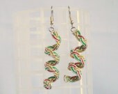 Vintage Twisted Silver Colorful Pierced Earrings Red Green Yellow Corkscrews