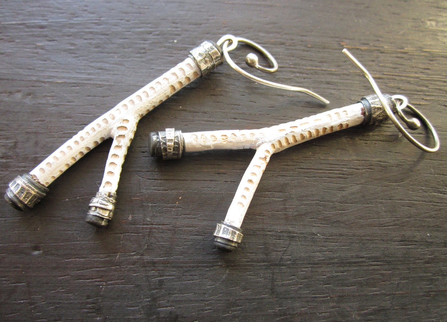 Carved Twig Earrings