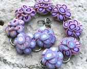 Purple Lotus Flower Bezel Bracelet, Silver Bezel Set Bracelet, polymer clay jewelry