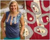 Custom Bubbles and Circles Top - Upcycled art nouveau Clothing  - women artisan fiber art hipster shirt - contemporary art